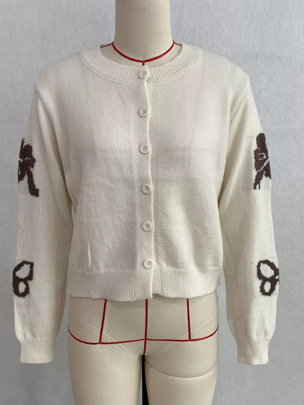 Floral Crew Neck Cropped Knit Cardigan, image 32
