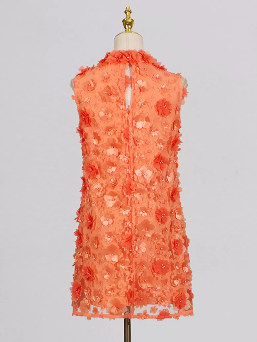 Floral Applique High Neck Sleeveless Mini Dress, image 4