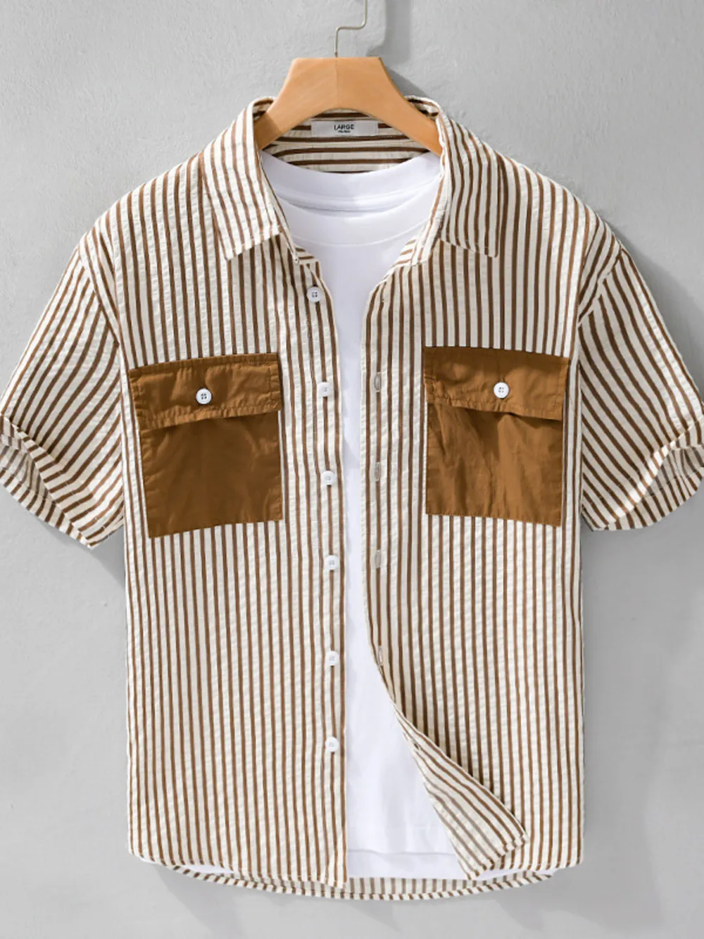 Men's Plus Size Striped Button Up Short Sleeve Shirt, image 3