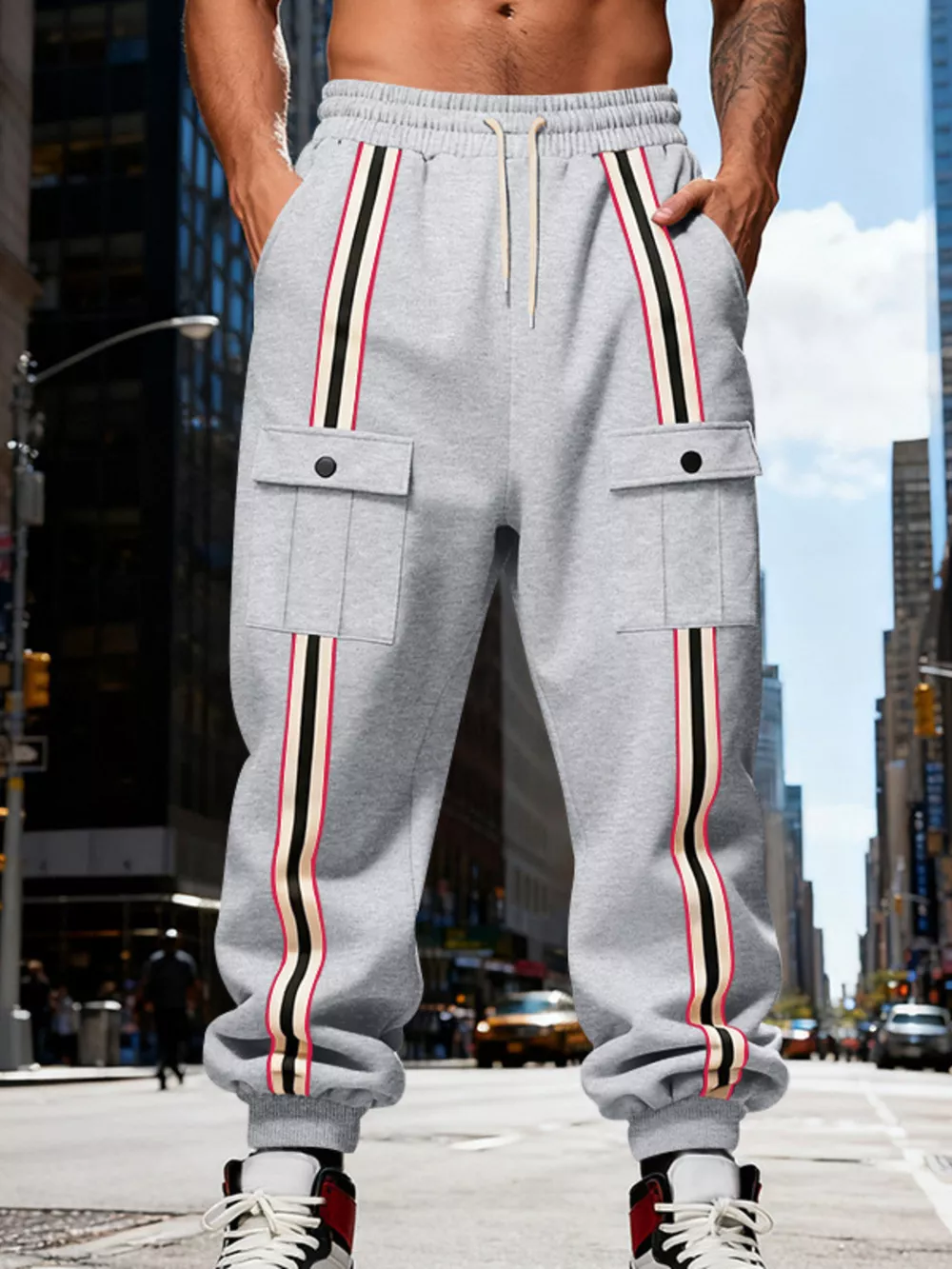 Men's Full Size Casual Striped Cargo Joggers Plus Size, image 17