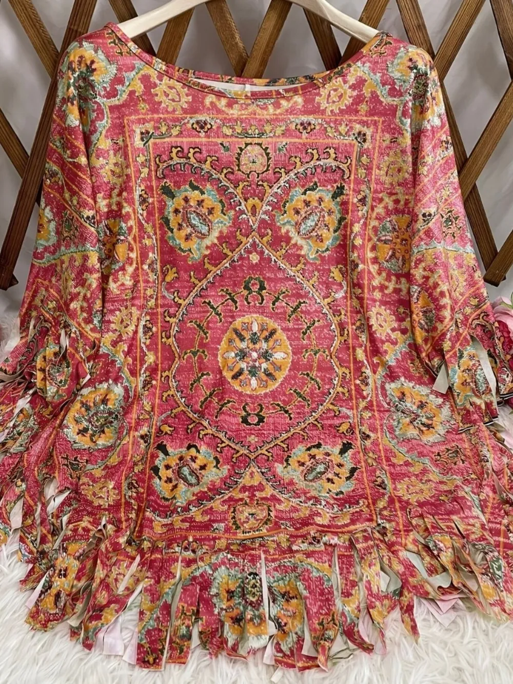 Plus Size Fringe Round Neck Cover Up, image 4