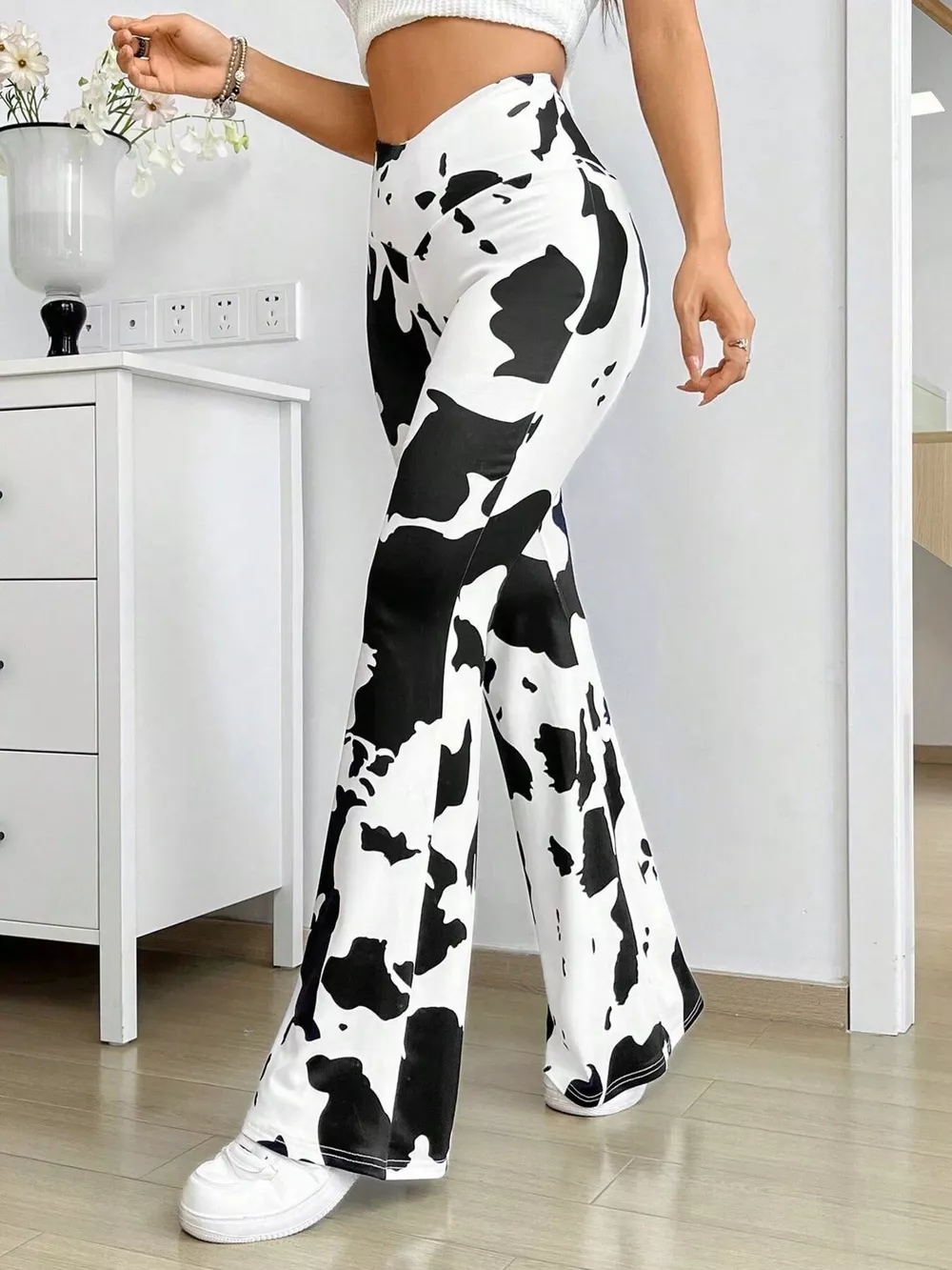 Cow Print Flared Pants, image 3