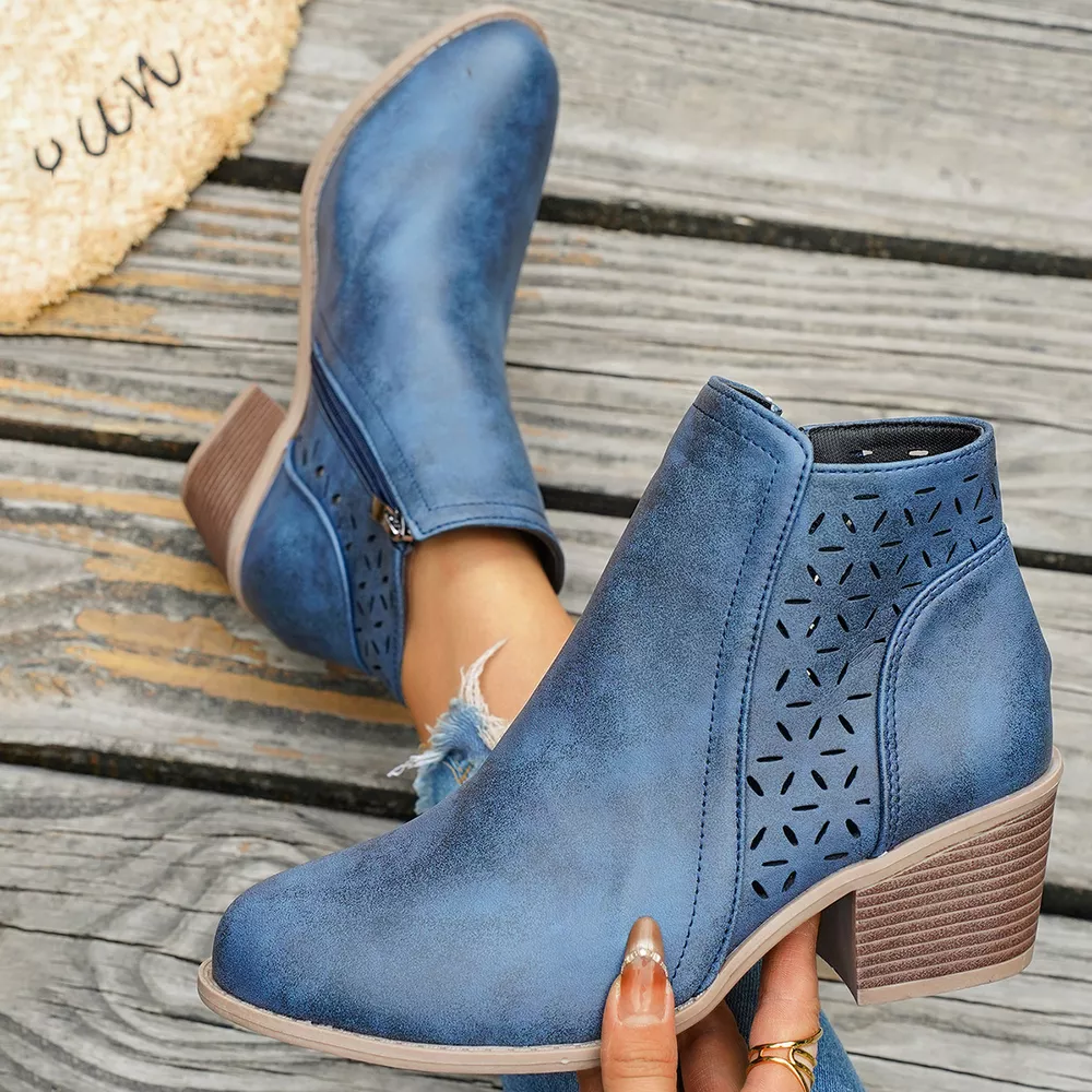 Round Toe Block Heels Boots, image 5