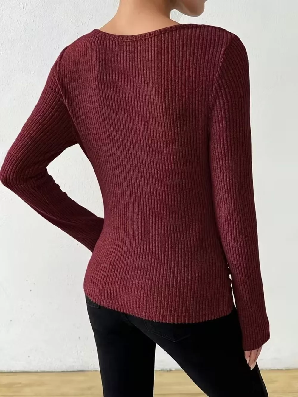 Cowl Neck Ribbed Knit Top, image 8
