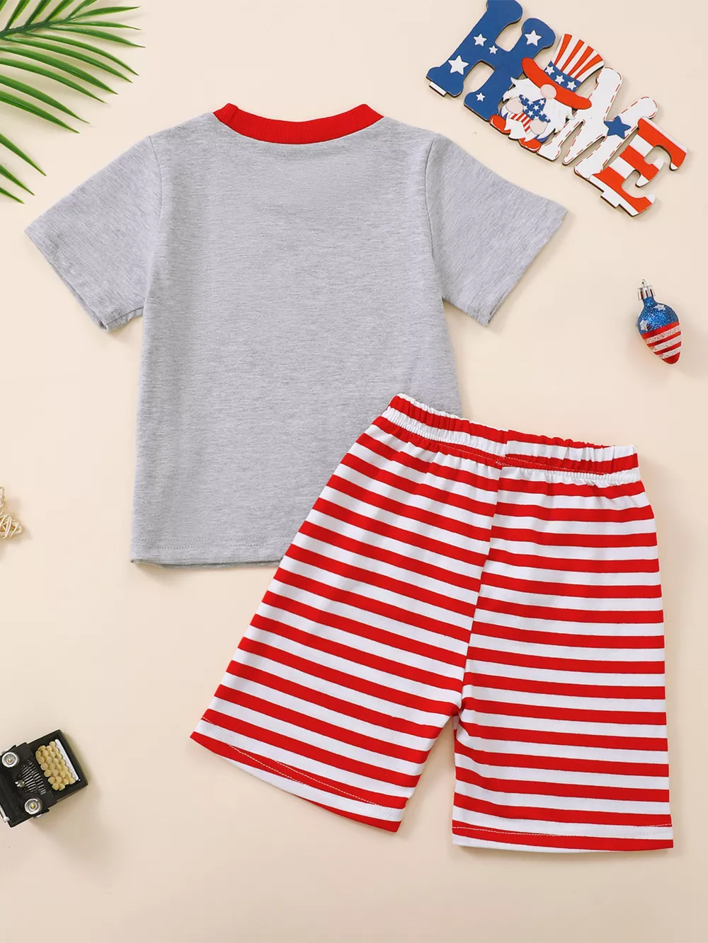 Children's Truck Graphic T-Shirt and Striped Shorts Set, image 3