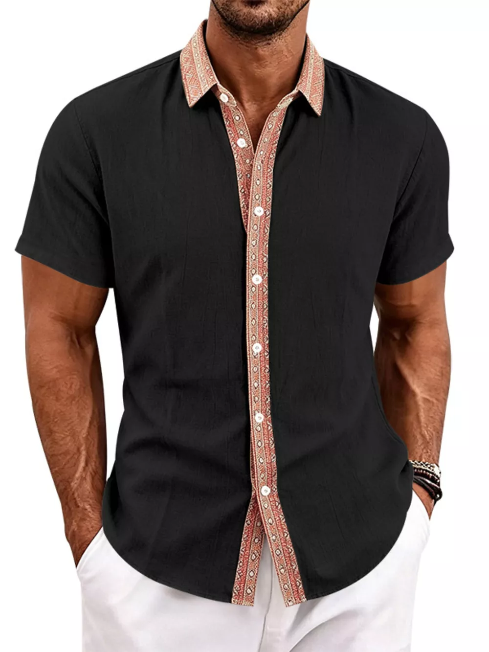 Men's Full Size Casual Short Sleeve Linen Shirt Plus Size, image 5