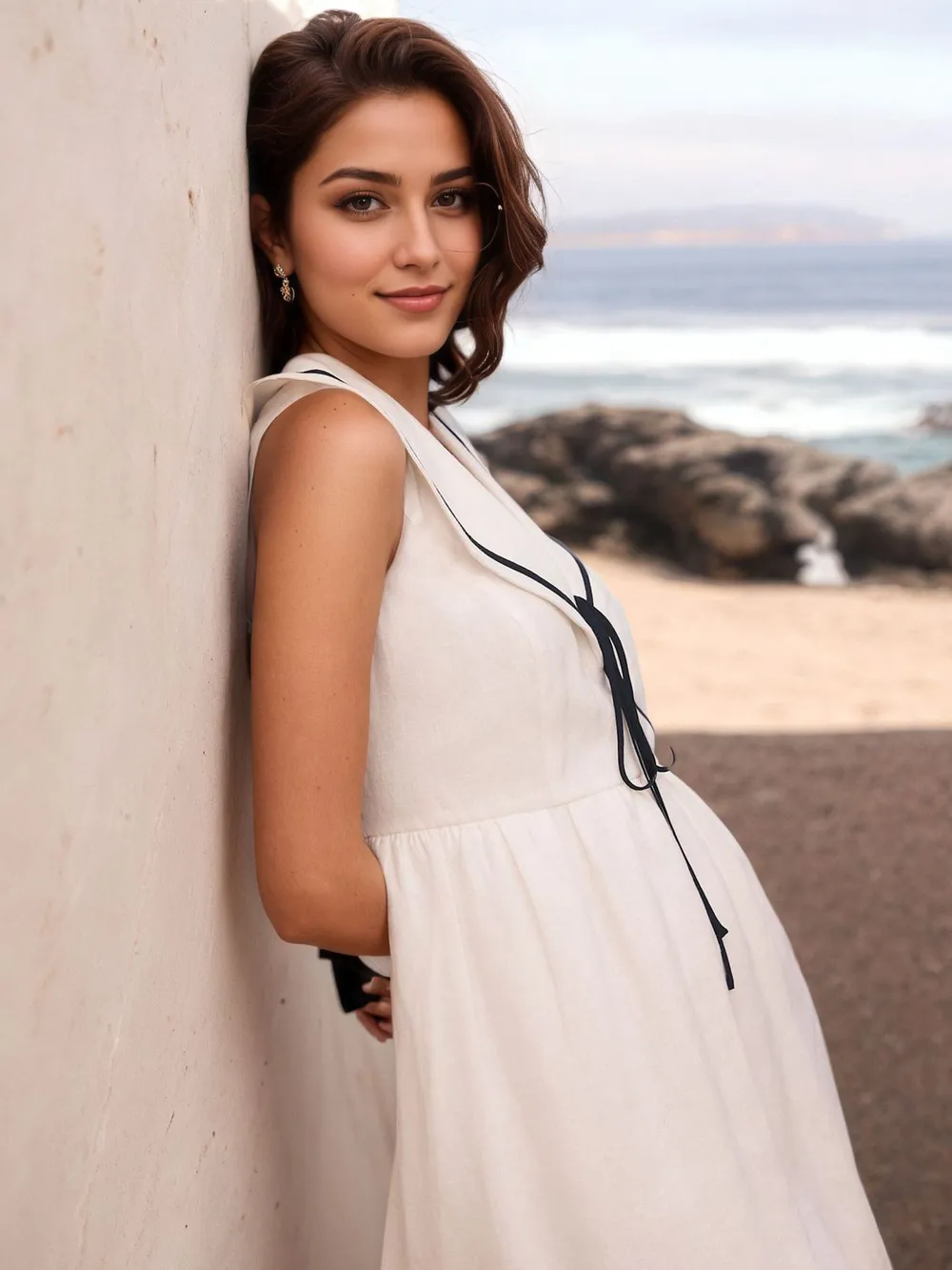 Nautical V-Neck Sleeveless Midi Dress with Contrast Trim, image 3