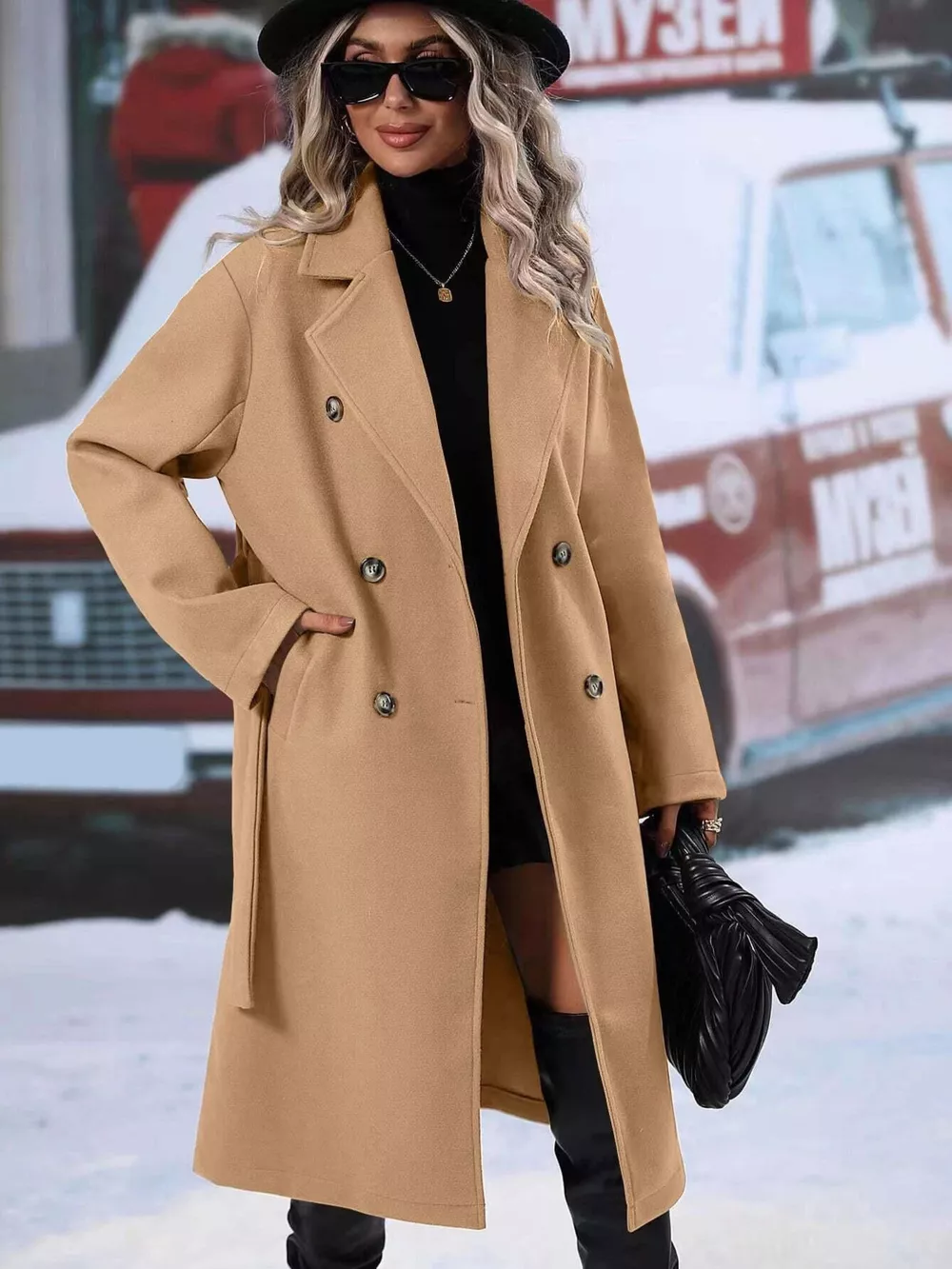 Double-Breasted Lapel Collar Overcoat, image 9