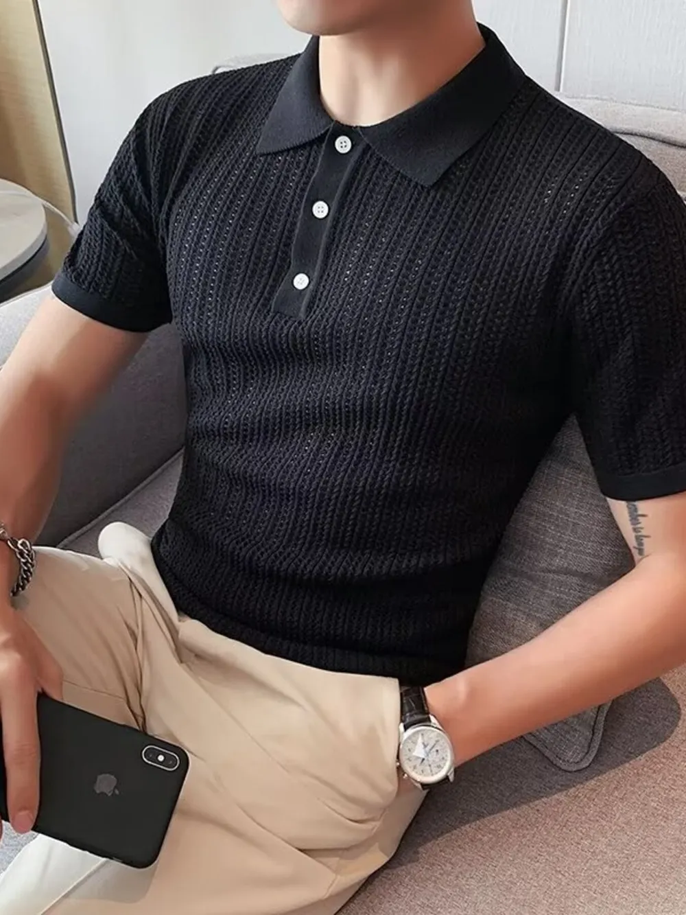 Men's Plus Size Button Detail Short Sleeve Polo