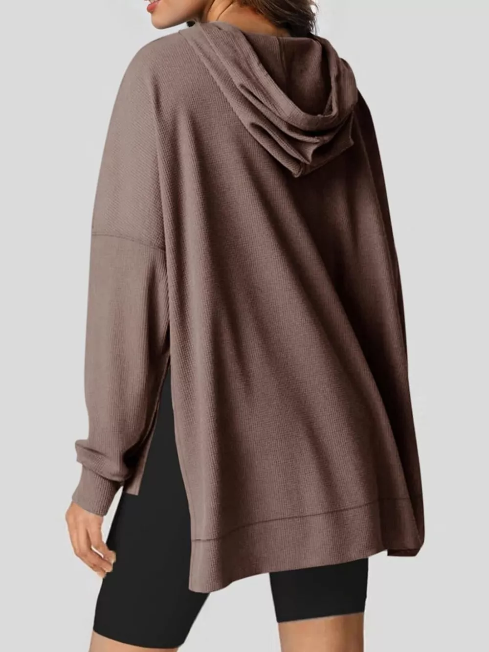 Oversized Drawstring Side Slit Hoodie, image 3