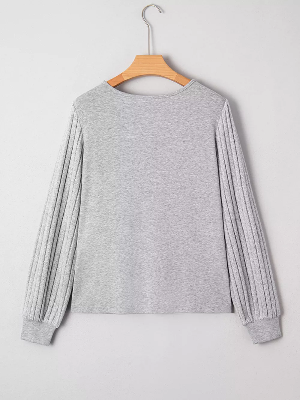 Hollowed Lace Ribbed Knit Long Sleeve Patchwork Top, image 2
