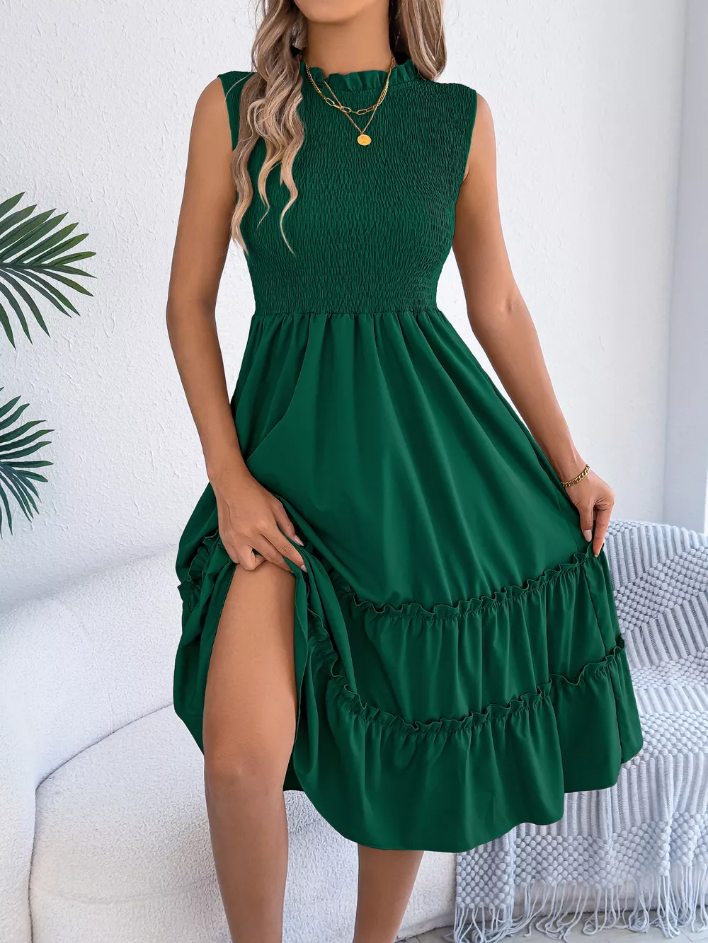 Smocked Sleeveless Tiered Dress, image 10