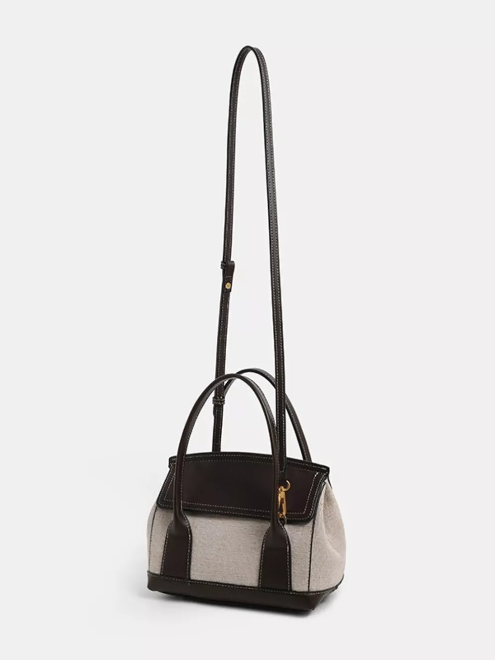 Minimalist Two-Tone Canvas and Leather Structured Handbag, image 7