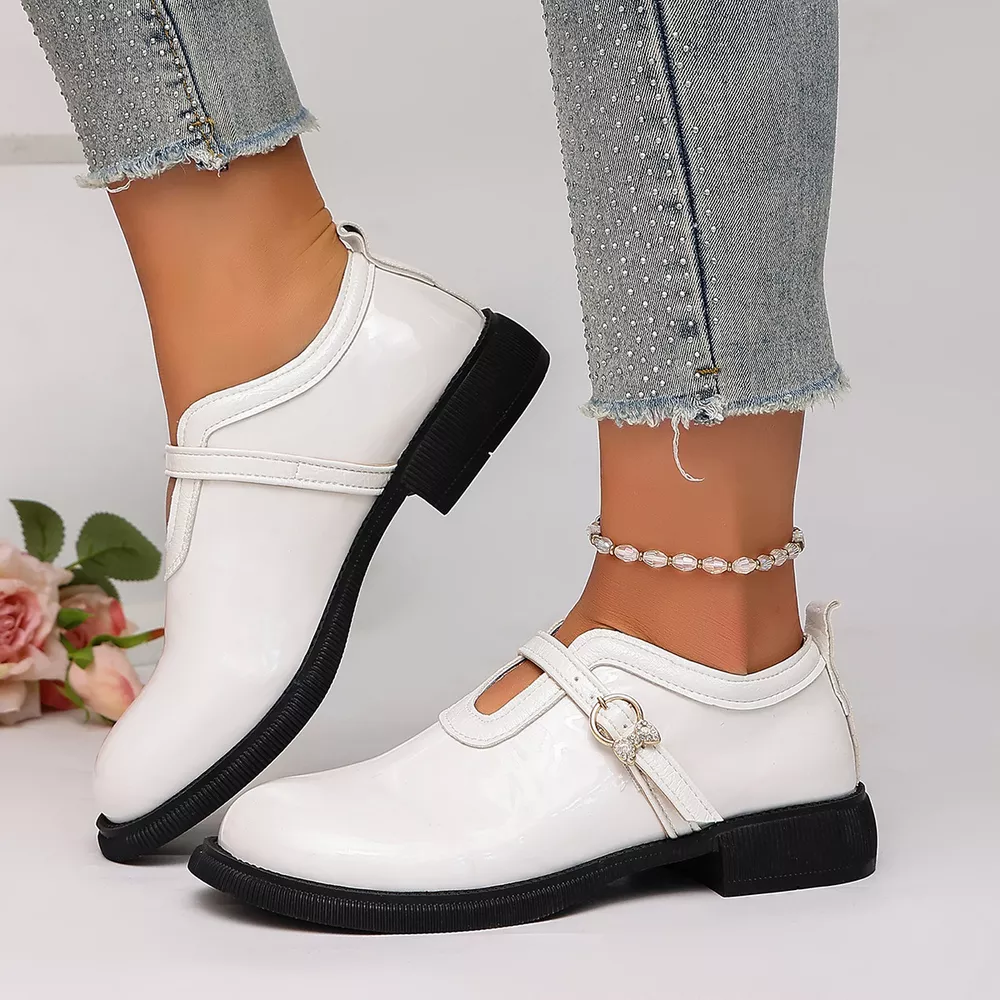 Round Toe Buckle Strap Loafers, image 4