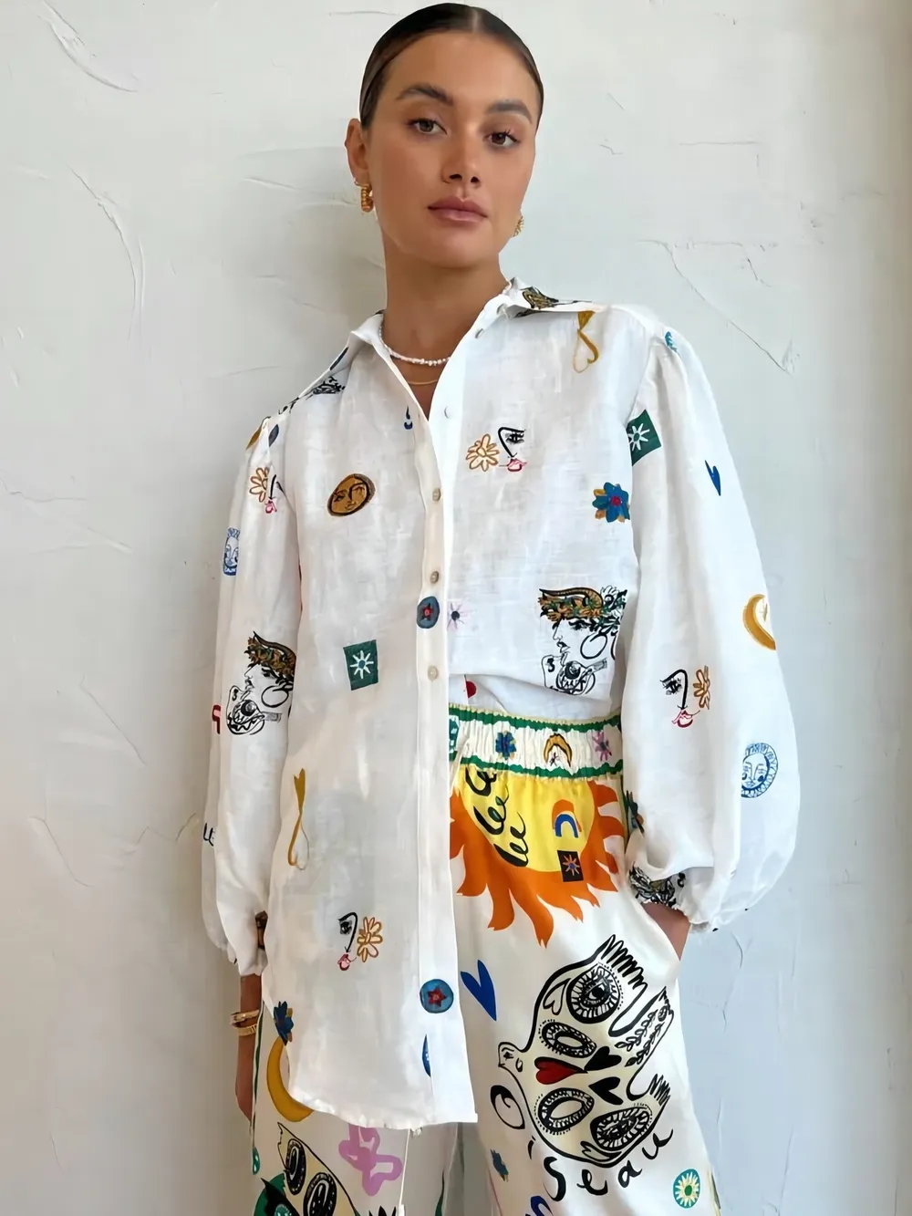 Printed Button Up Long Sleeve Shirt, image 3
