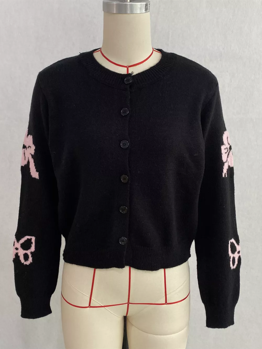 Floral Crew Neck Cropped Knit Cardigan, image 11