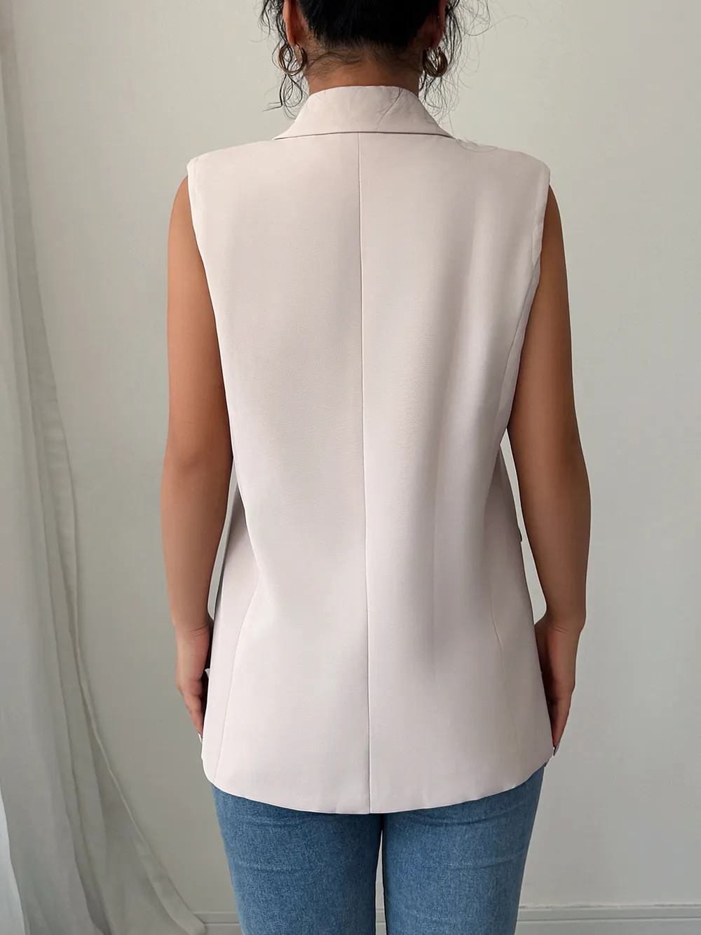 One Button V-Neck Blazer Vest Coat, image 5
