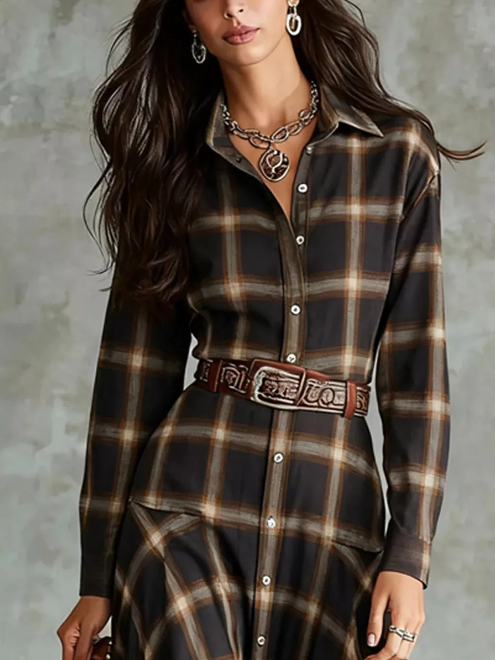 Plaid Button-Down Shirt Dress, image 5