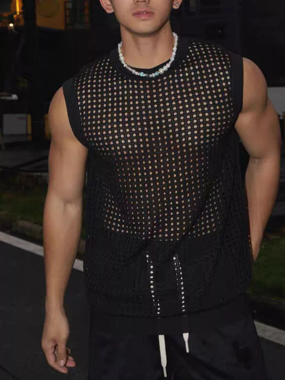 Men's Full Size Breathable Hollow-Out Tank Top Plus Size