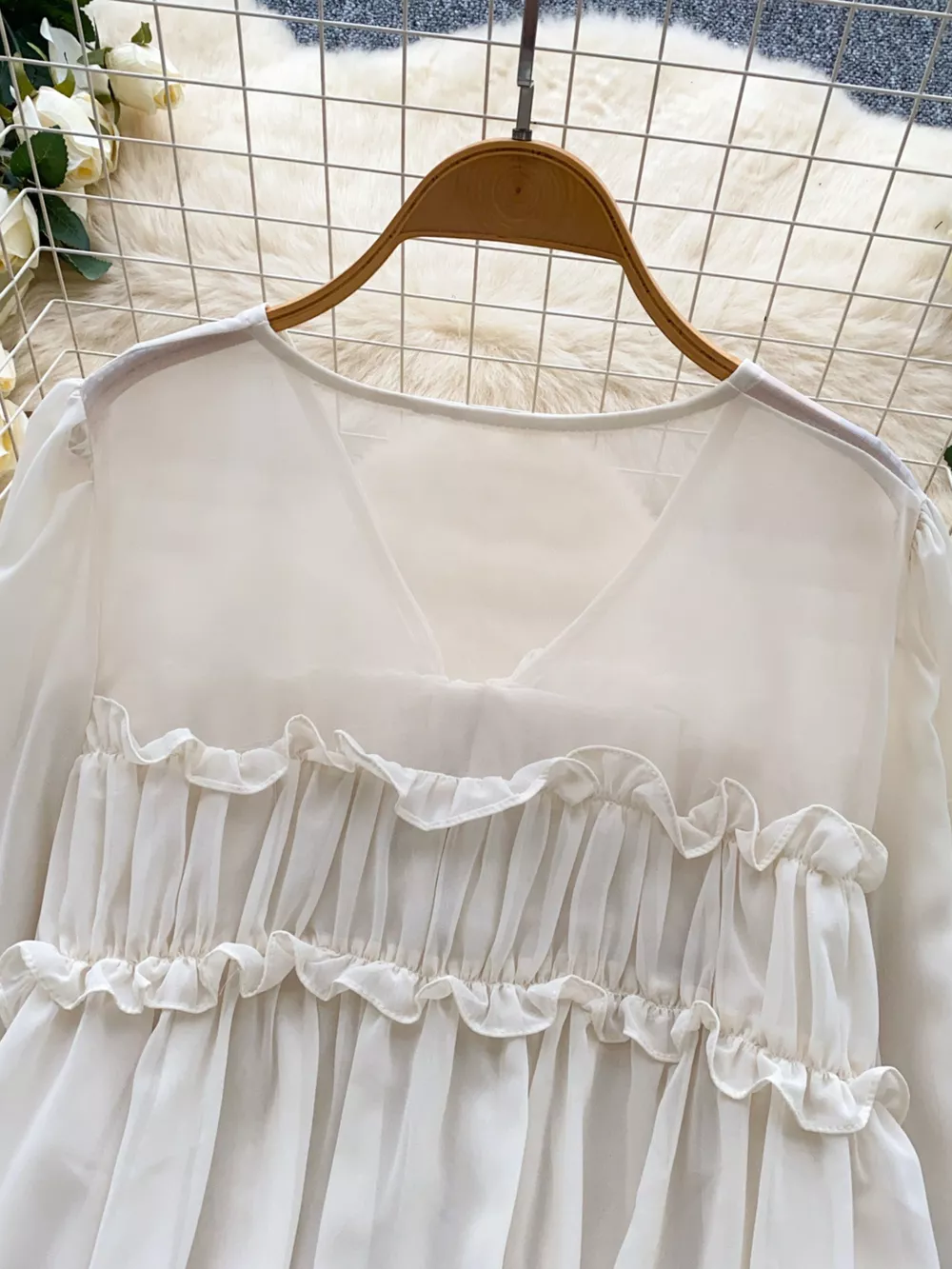 Ruffle Tie-Front Chiffon Blouse, image 3