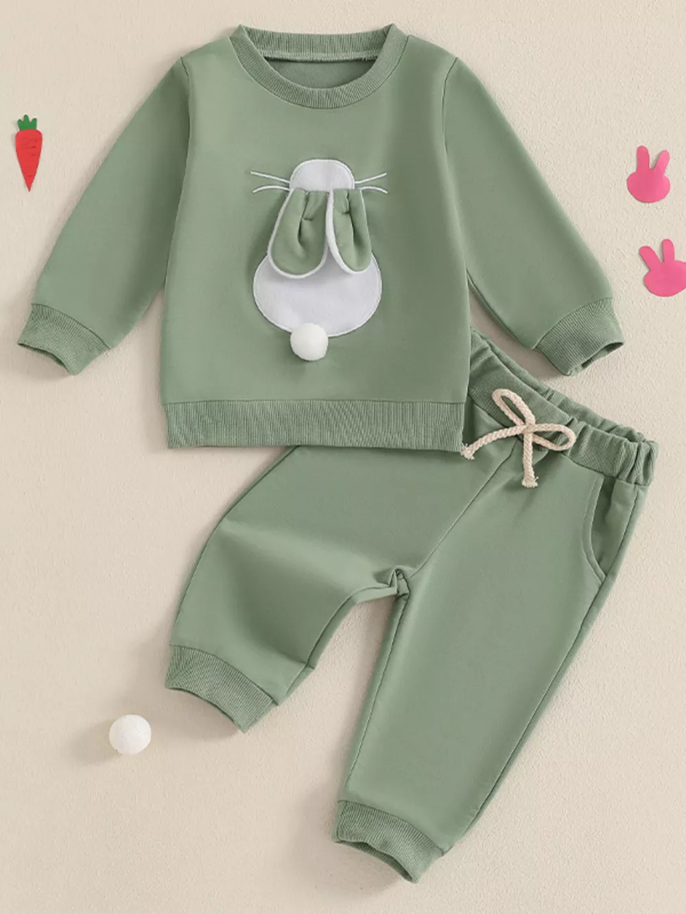 Children's Bunny Applique Top and Pants Outfit Set