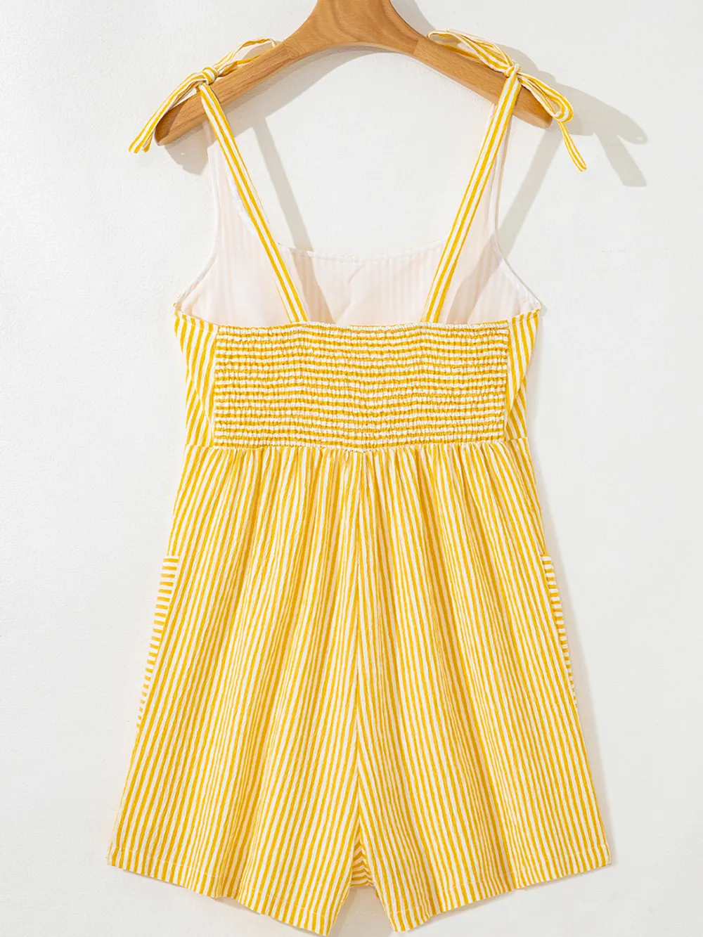 Stripe Shoulder Tie Smocked Back Casual Romper, image 5