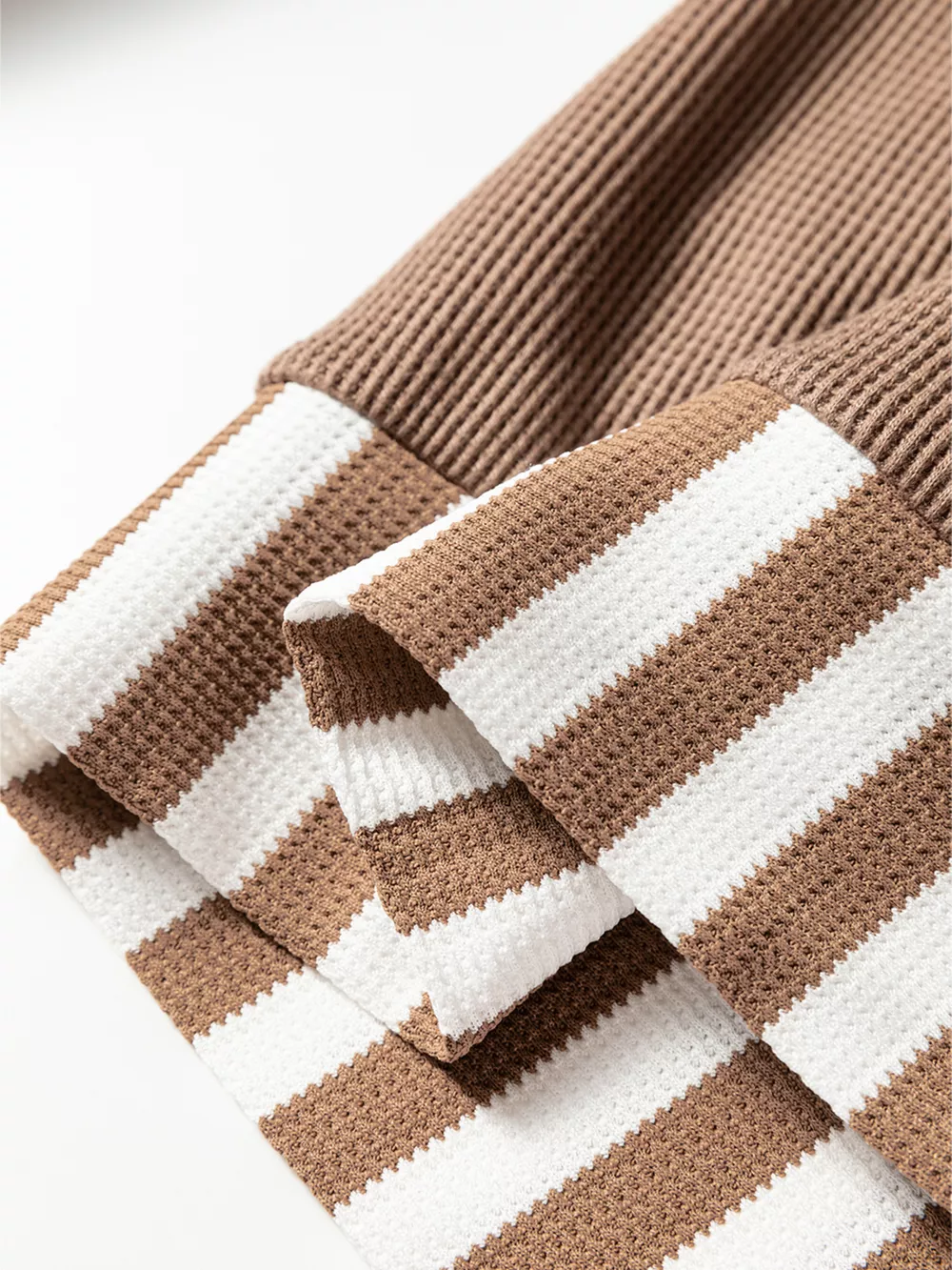 Waffle Texture Striped Patchwork Button Neck Drawstring Hoodie, image 4