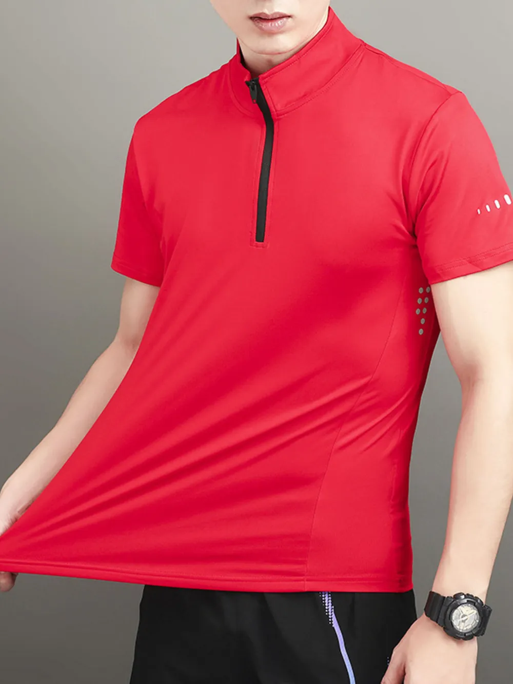 Men's Plus Size Quarter-Zip Short Sleeve Top, image 7