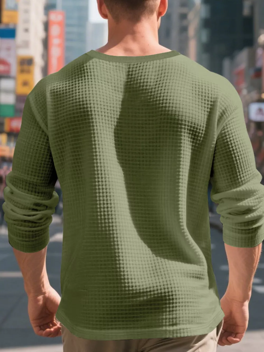 Men's Plus Size Casual Waffle Knit Henley T-Shirt, image 2