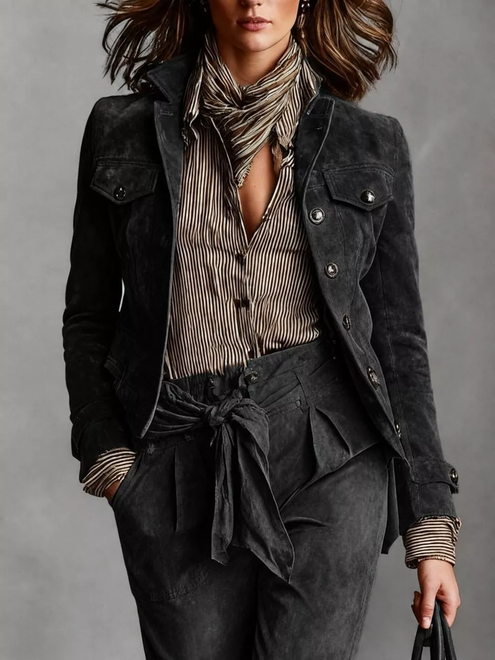 Full Size Suede Utility Blazer with Button-Front Detail Plus Size, image 7