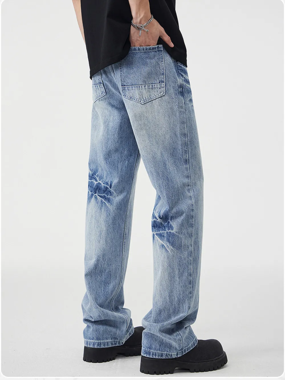 Men's Vintage Wash Wide Leg Jeans, image 3