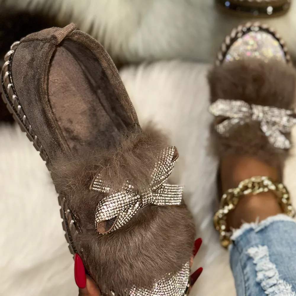 Fuzzy Bowknot Rhinestone Platform Loafers, image 11