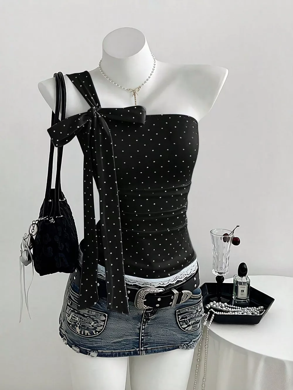 Polka Dot One-Shoulder Cami, image 3