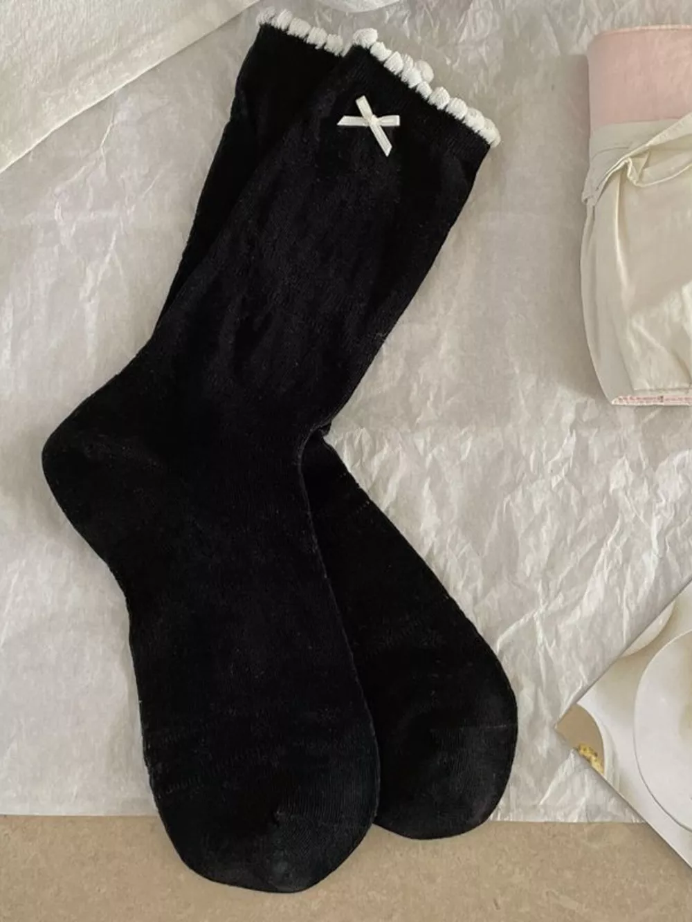 Bow Contrast Trim Crew Socks, image 7
