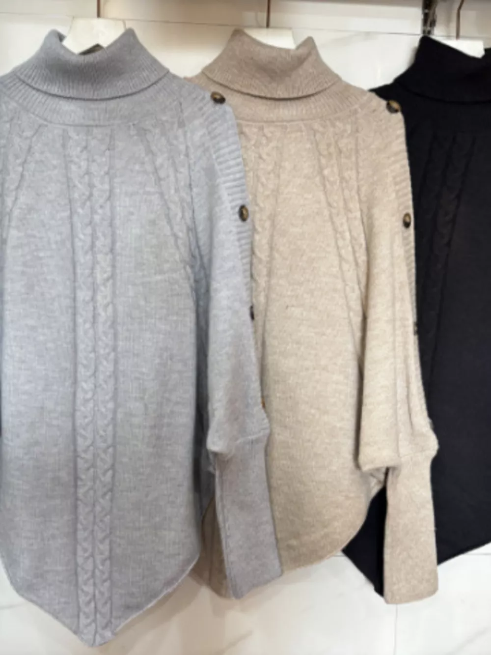 Cable Knit Turtleneck Cape Sweater, image 2