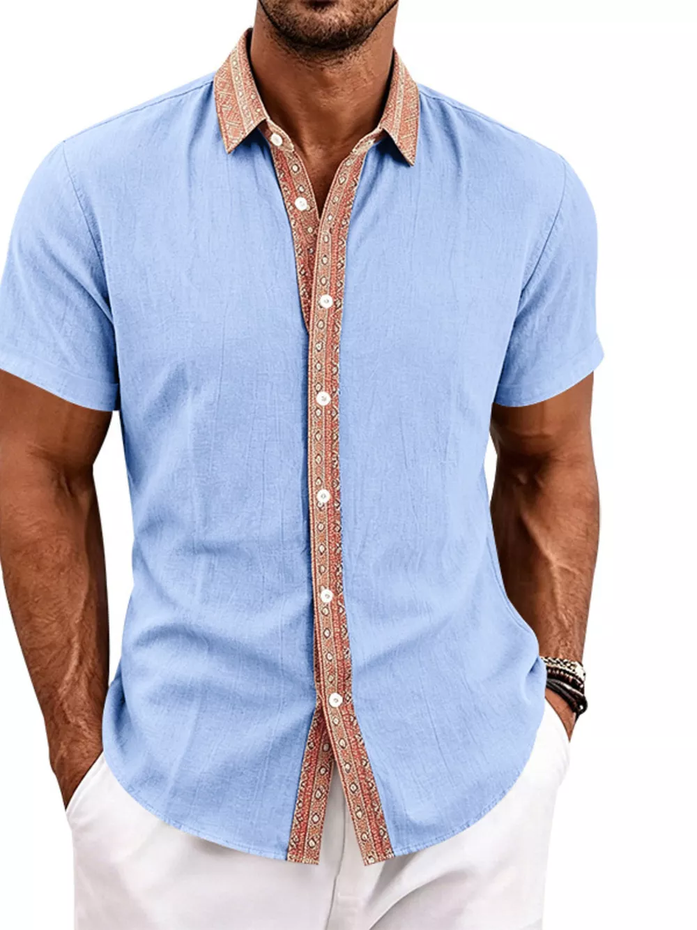 Men's Full Size Casual Short Sleeve Linen Shirt Plus Size, image 3