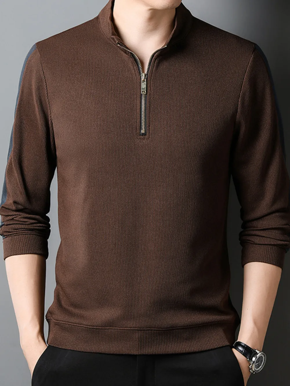 Men's Plus Size Quarter Zip Long Sleeve Polo, image 6