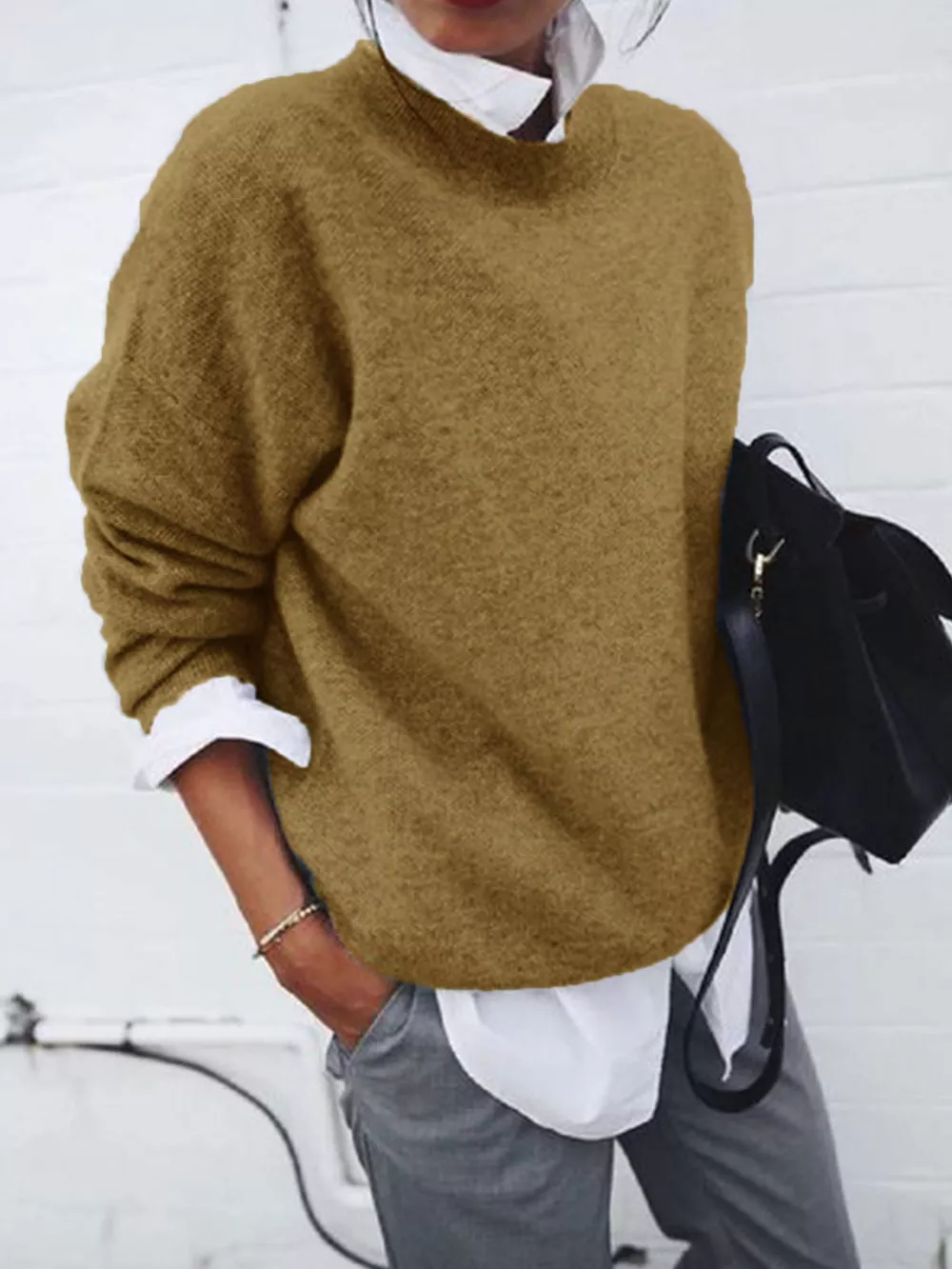 Full Size Round Neck Long Sleeve Sweater Plus Size, image 15