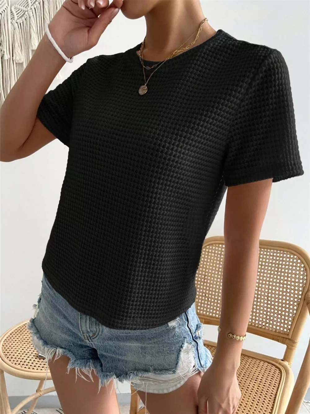 Waffle Knit Short Sleeve T-Shirt, image 10