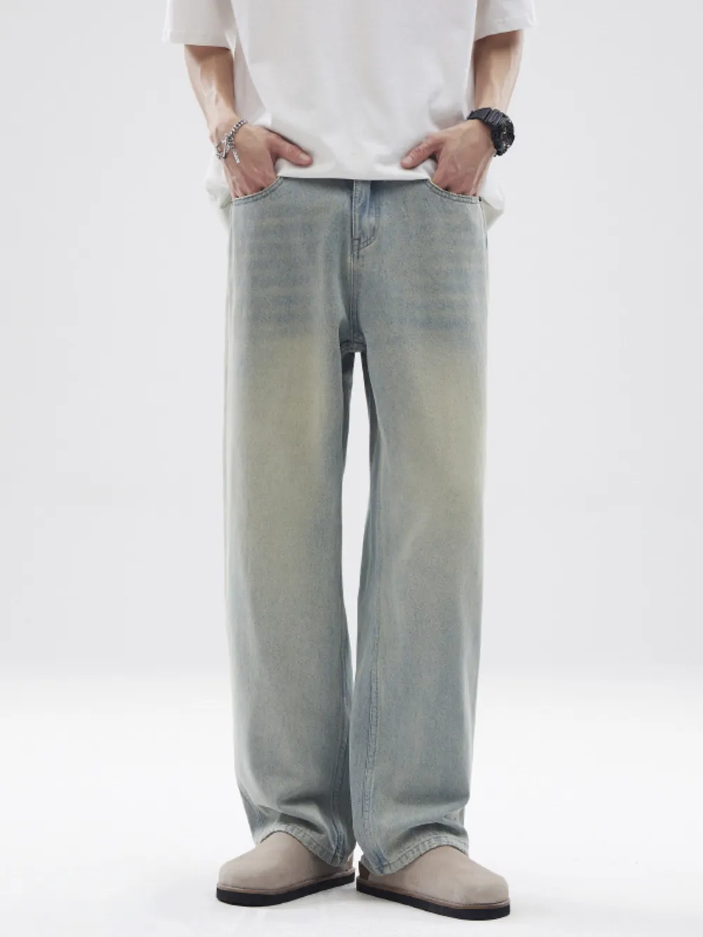 Men's Full Size Vintage Washed Wide Leg Relaxed Fit Jeans Plus Size