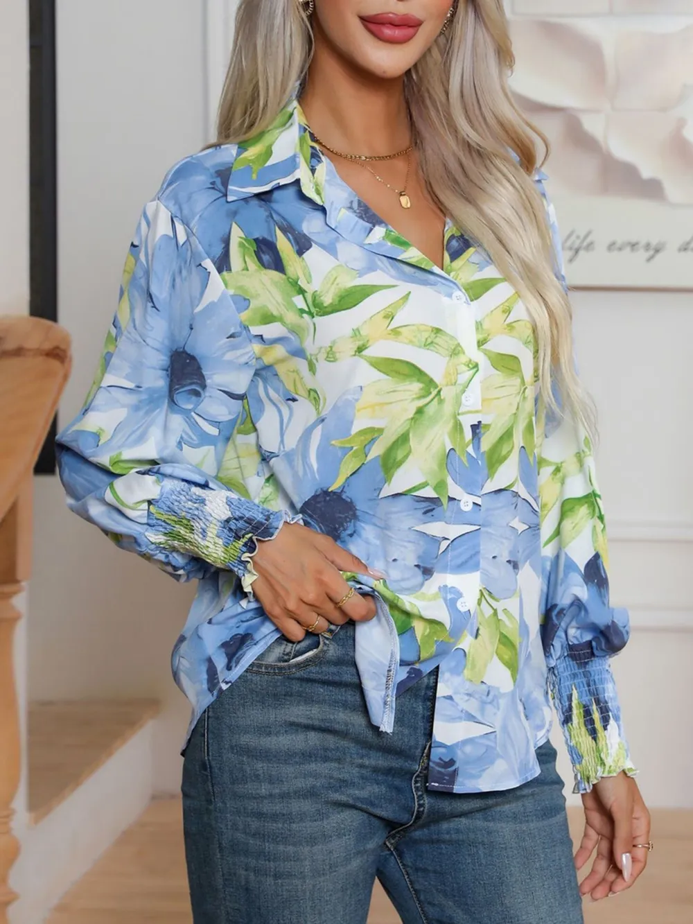 Printed Button Up Long Sleeve Shirt, image 3