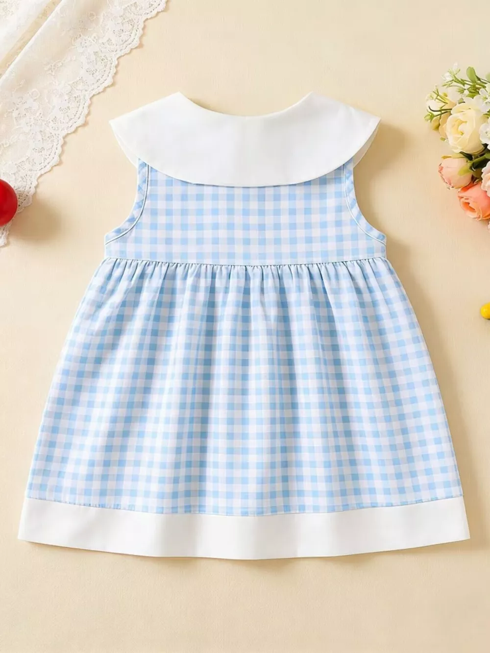 Children's Fruit Embroidered Sleeveless Plaid Dress, image 14