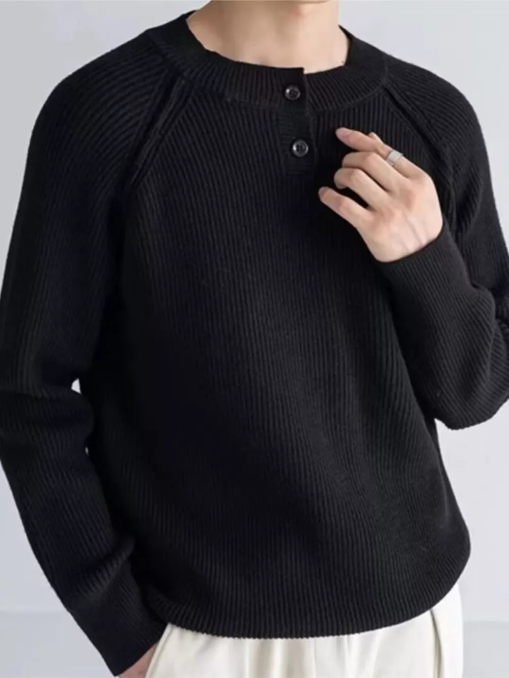 Men's Plus Size Ribbed Raglan Sleeve Knit Top, image 3