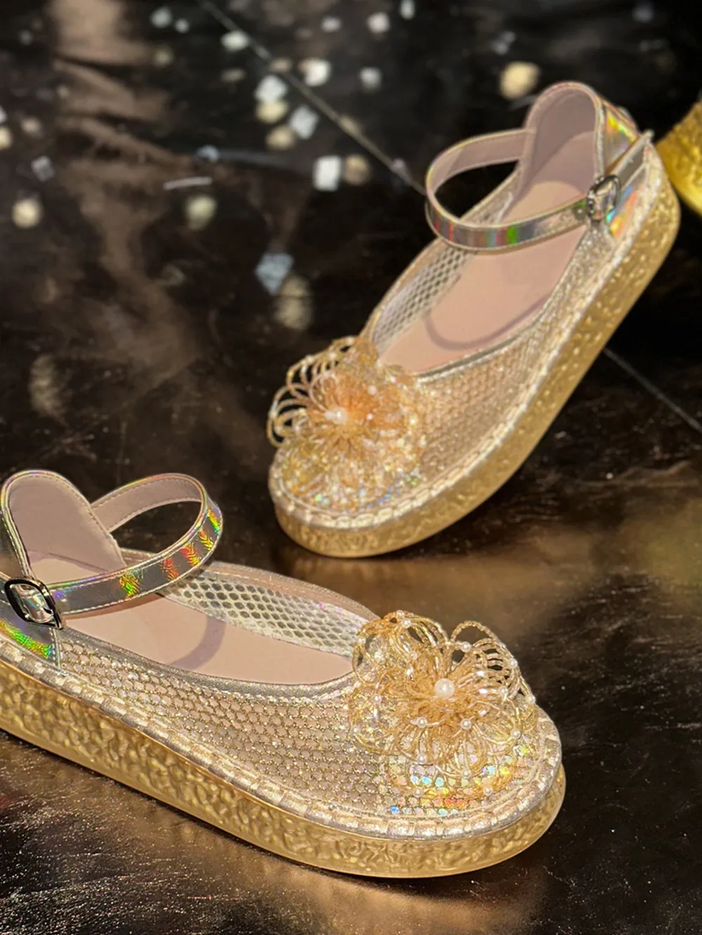 Flower Round Toe Platform Slip-Ons, image 4
