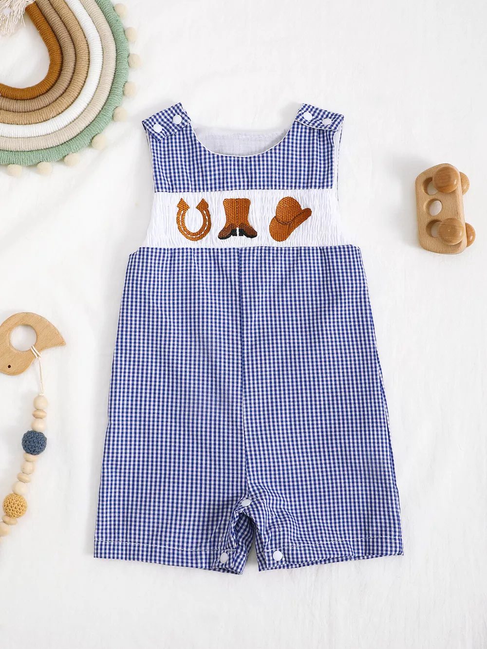 Children's Embroidered Plaid One-Piece Romper