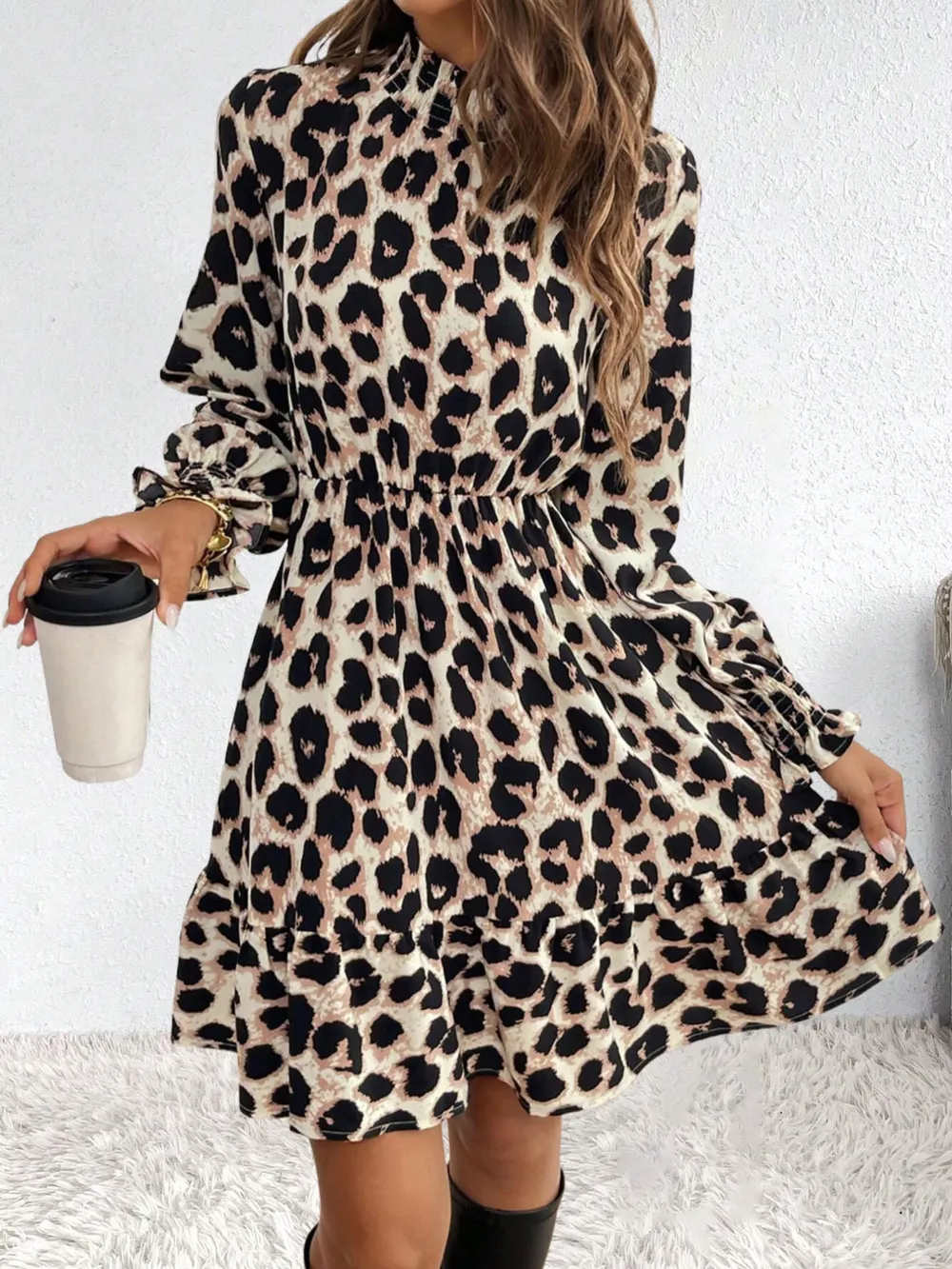 Leopard Print Long Sleeve Mini Dress, image 6