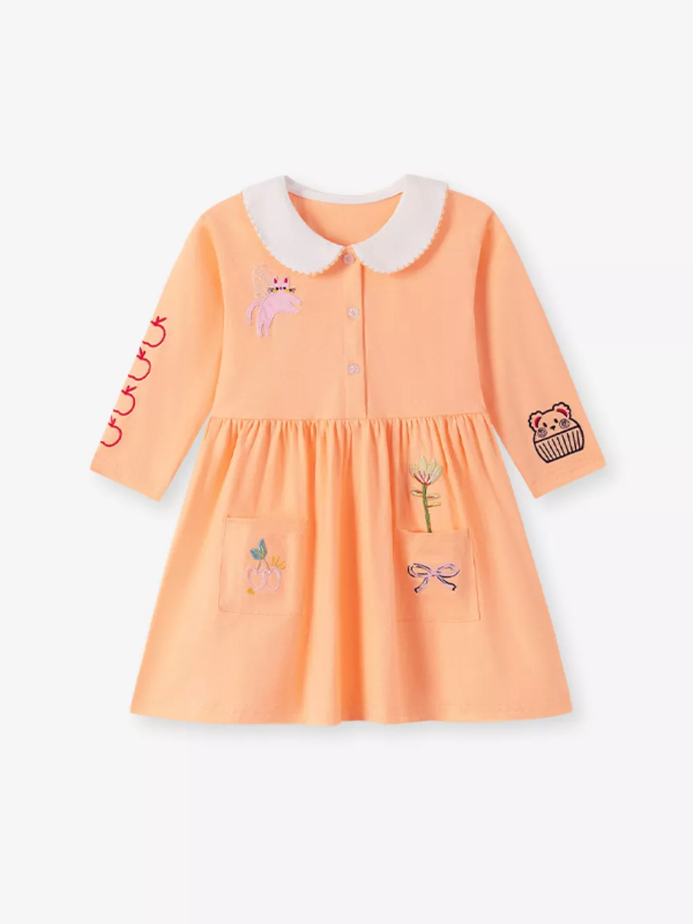 Children's Cartoon Applique Dress with Peter Pan Collar, image 2