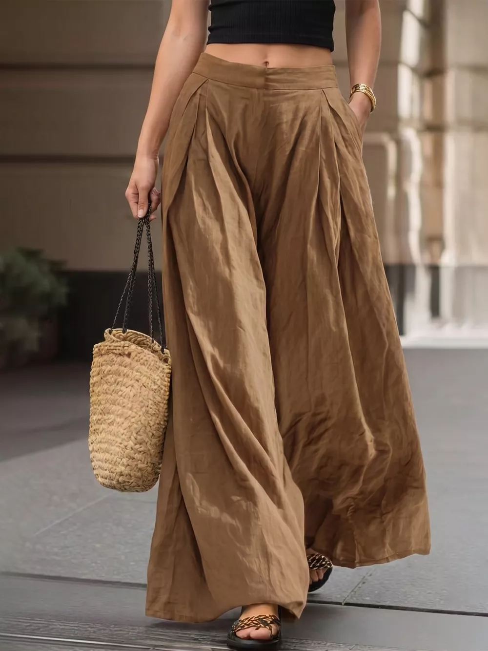 High-Waisted Pleated Wide-Leg Pants, image 2