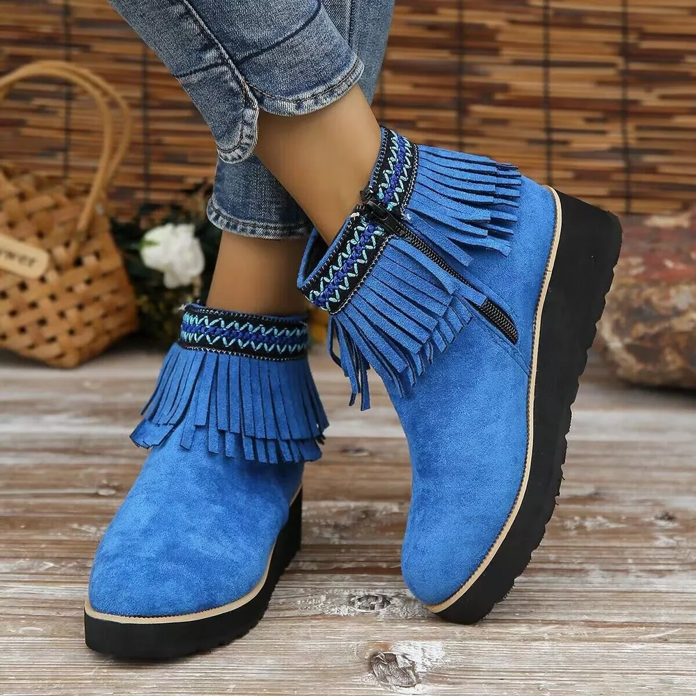 Fringe Round Toe Ankle Boots, image 4
