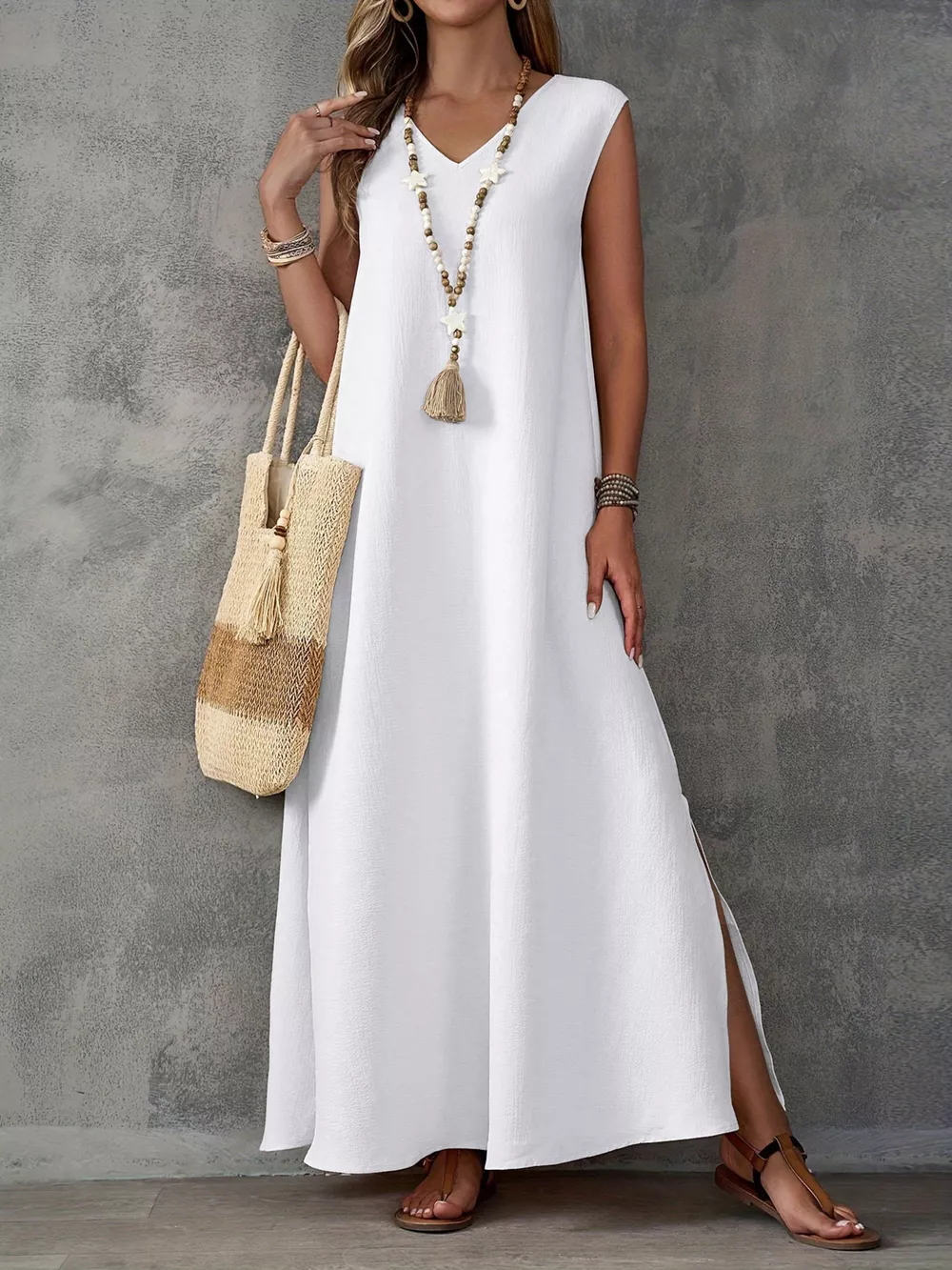 Sleeveless V-Neck Side-Slit Maxi Dress, image 11